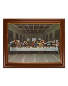 15 1/2" x 19 1/2" Walnut Finish Frame with Gold Accent and a 12" x 16" DaVinci: Last Supper Textured Art