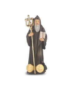 4" Cold Cast Resin Hand Painted Statue of Saint Benedict in a Deluxe Window Box-P65