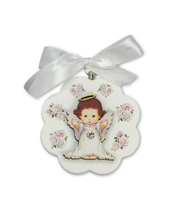 White Scalloped Guardian Plaque with Roses