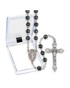 Black and Silver Metal Bead Rosary, Boxed