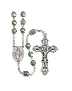 Teal Alabaster Luster Glass Bead Rosary