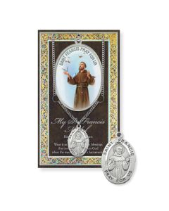 Saint Francis Genuine Pewter Medal on a 24" Chain with Biography and Picture Folder