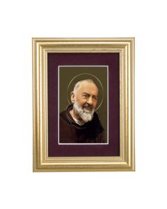 5 1/4" x 6 3/4" Gold Leaf Frame-Burgundy Matte with a 2 1/2" x 3 3/4" Saint Pio Print