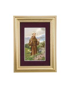 5 1/4" x 6 3/4" Gold Leaf Frame-Burgundy Matte with a 2 1/2" x 3 3/4" Saint Francis Print