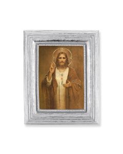 3 3/4" x 4 1/2" Silver Frame with a Sacred Heart Print-P65