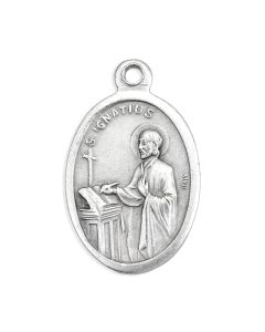 1" Oval Antiqued Silver Oxidized Saint Ignatius of Loyola Medal