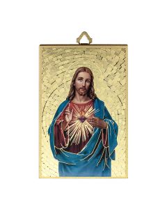 4" x 6" Gold Foil Sacred Heart Mosaic Plaque in Spanish
