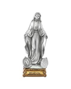 4 1/2" Pewter Our Lady of the Miraculous Medal Statue, Gift Boxed-P65