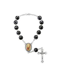 St. Christopher Black Glass Bead Auto Rosary
