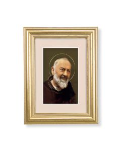 5 1/4" x 6 3/4" Gold Leaf Frame-Cream Matte with a 2 1/2" x 3 3/4" Saint Pio Print