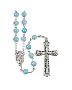 6mm Aqua Marbleized Rosary with Center and Crucifix 