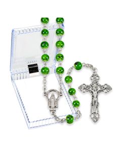 Green Speckled Glass Bead Rosary, Boxed