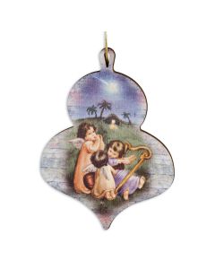 Wooden Christmas Ornament with Praying Angels over Jesus