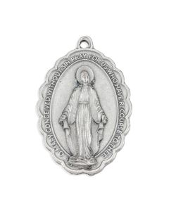 2 5/16" Scalloped Miraculous Medal in Antiqued Silver Finish