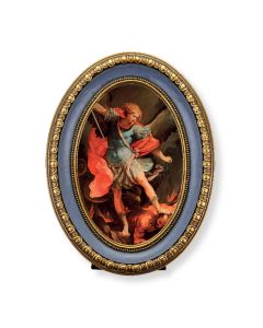 5 1/2" x 7 1/2" Oval Gold-Leaf Frame with a Saint Michael Print-P65
