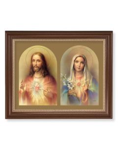 13 1/2" x 16 9/16" Walnut Finished Frame with 11" x 14" The Sacred Hearts Textured Art