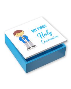 5 1/2" x 5 1/2" Boys Wooden Communion Keepsake Box with Boy Applique