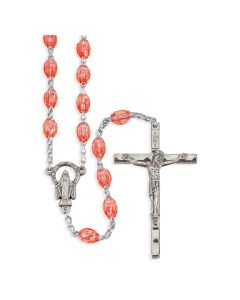 Pink Clear Oval Plastic Bead Rosary