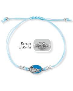 Light Blue Cord Bracelet with Guardian Angel Medal and Accent Beads
