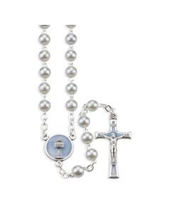 5mm Blue Pearlized Glass Bead First Communion Rosary