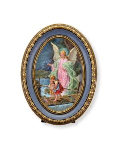 5 1/2" x 7 1/2" Oval Gold-Leaf Frame with a Guardian Angel Print-P65