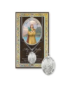 Saint Julia Genuine Pewter Medal on a 18" Chain with Biography and Picture Folder