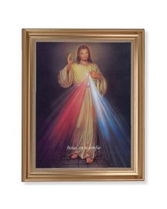 13 1/2" x 16 9/16" Gold Leaf Antique Finished Frame with 11" x 14"  Divine Mercy in Spanish Textured Art