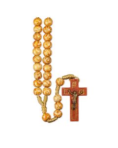 Marbleized Light Wood Bead Rosary with Wood Crucifix