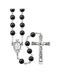 8mm Genuine Onyx Stone Bead Rosary, Boxed