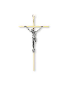 10" Brass Crucifix with an Antique Silver Finish Corpus Boxed