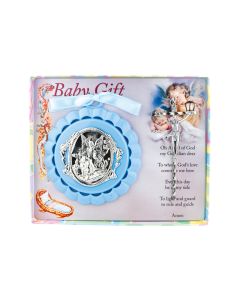 Blue Guardian Angel Crib Medal with Crucifix
