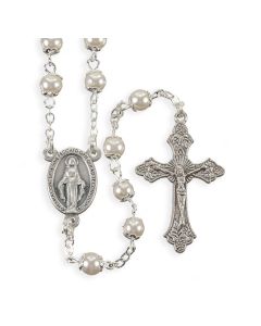 White Faux Pearl Bead Rosary