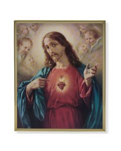 11" x 14" Gold Plaque Frame with a Sacred Heart of Jesus Print