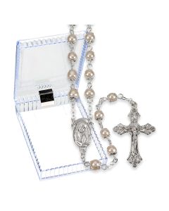 5mm White Imitation Pearl Glass Bead Rosary, Boxed
