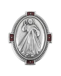 Divine Mercy Silver Oxidized Auto Medallion