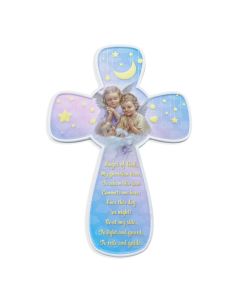 6" Guardian Angel Over Baby Resin Cross in Clear Plastic Box