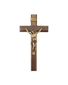 12" Walnut Crucifix with Museum Gold Finish Corpus