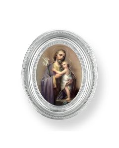 3 1/2" x 4 1/2" Silver Oval Frame with a Saint Joseph Print-P65