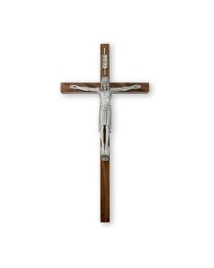 12" Walnut Cross with Fine Pewter Corpus