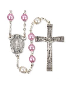 Pink Pearl Bead Rosary with White Our Father Beads