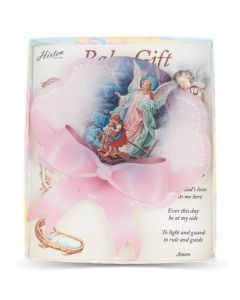 5" x 5 1/2" Guardian Angel on Bridge Pink Plexiglass Crib Medal