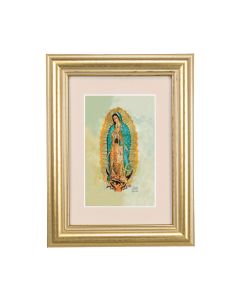 5 1/4" x 6 3/4" Gold Leaf Frame-Cream Matte with a 2 1/2" x 3 3/4" Our Lady of Guadalupe Print