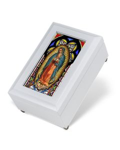 White Our Lady of Guadalupe Stained Glass Music Box
