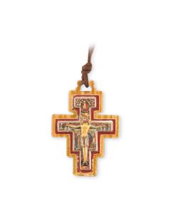 1 1/2" San Damiano Olive Wood Crucifix on 27" Cord