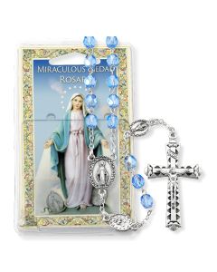 Sapphire Bead Miraculous Medal Specialty Rosary Boxed