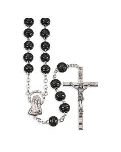 Black Carved Wood Bead Rosary