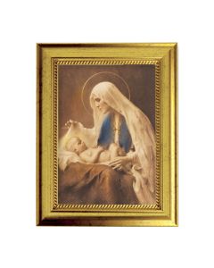 6 3/4" X 8 3/4" Gold Leaf Finish Frame with 5" X 7" Madonna and Child Textured Art
