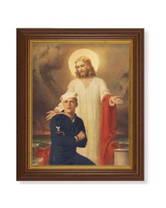 10 1/2" x 12 1/2" Walnut Finish Beveled Frame with 8" x 10" Jesus with Sailor Textured Art