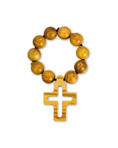 6mm Round Olive Wood Bead Finger Rosary Ring with Cross
