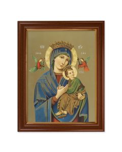 15 1/2" x 19 1/2" Walnut Finish Frame with Gold Accent and a 12" x 16" Our Lady of Perpetual Help Textured Art